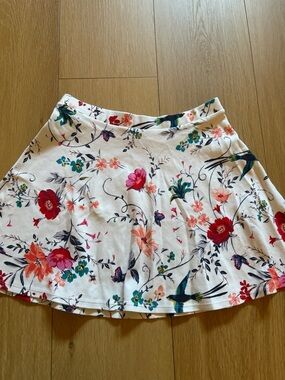 Old Navy White Floral Midi Skirt with Coral, Teal & Yellow Blooms